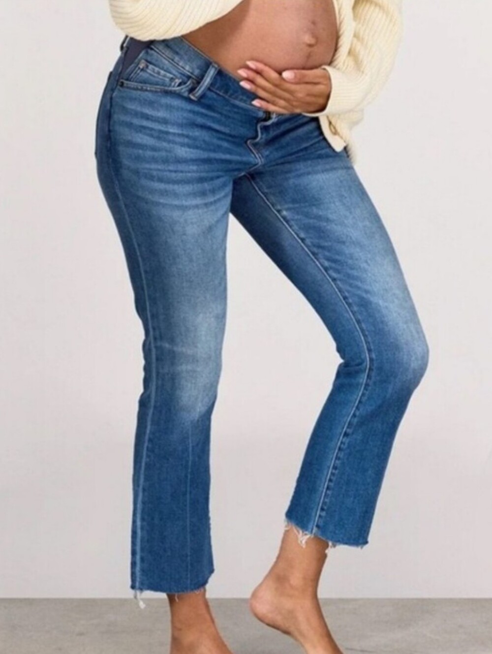Hatch Maternity Crop Jeans Under Belly Kick Flare Stretch Denim Blue Size 32